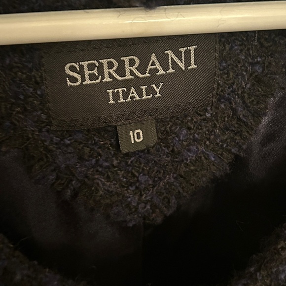 Chanel-Style Serrani Italy Navy Blue Ruffled Boucle Jacket, size 10 - Picture 6 of 12